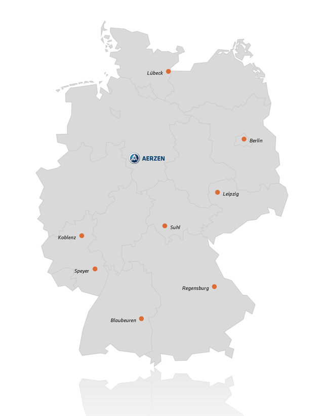 Deutschlandkarte mit eingezeichneten Servicestützpunkten von AERZEN